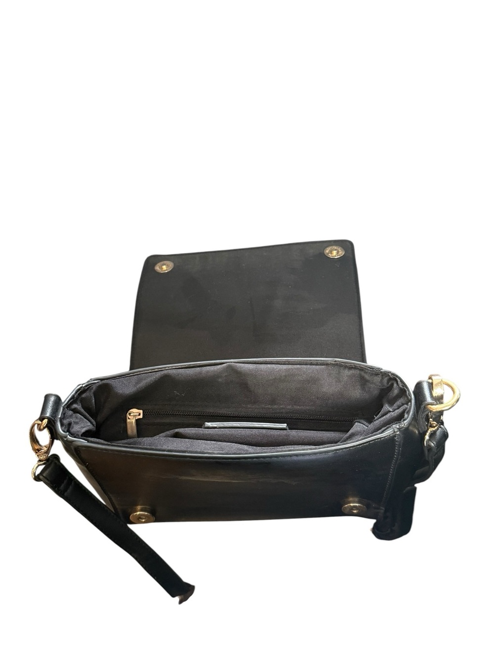 Forever 21 Black Top Handle Crossbody Satchel Bag Gold Hardware - Picture 7 of 9